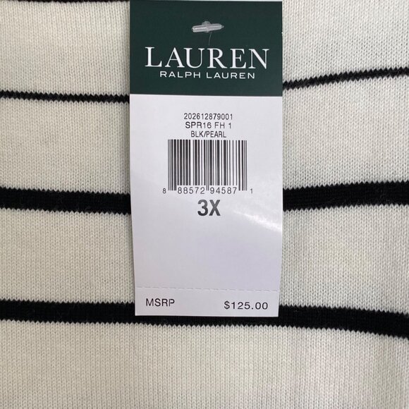 Lauren Ralph Lauren Womens Striped Black & Pearl Sweater 3X Cotton Blend Boatnec - Picture 2 of 7